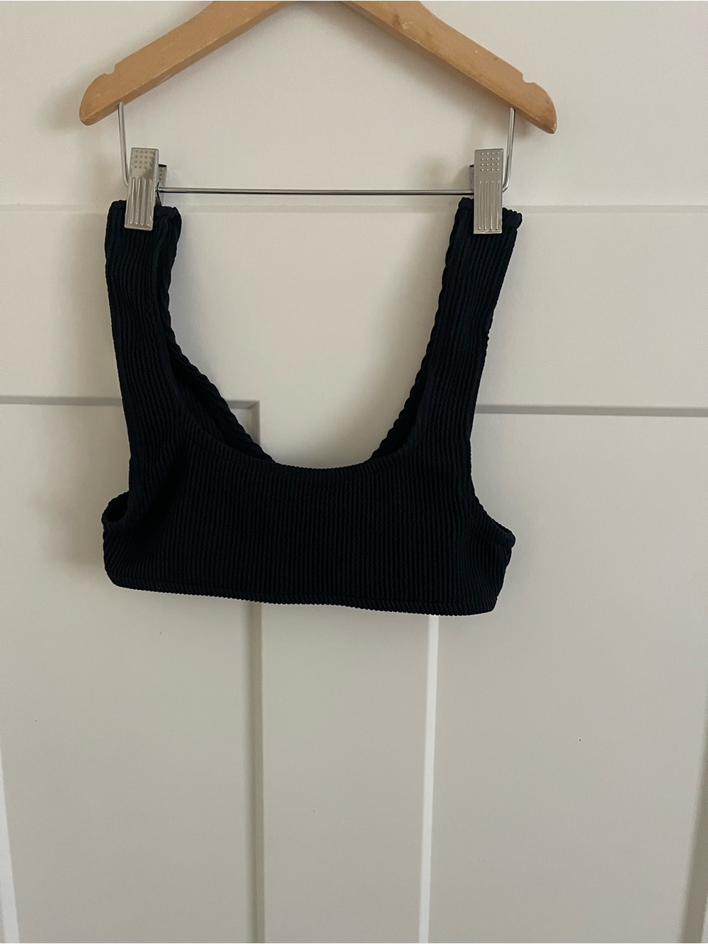 Tan Lines Black Ribbed Scoop Neck Crop Swim Tank